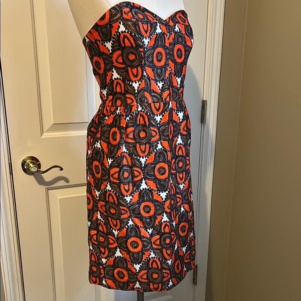 Strapless Orange Patterned Dress